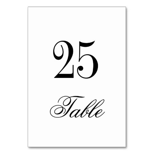 Classic Elegant Black White Wedding Table Number