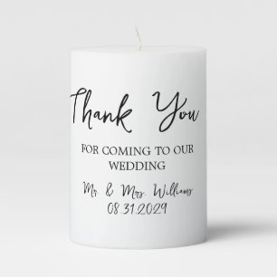 Classic Elegant Black & White Wedding Thank You Pillar Candle