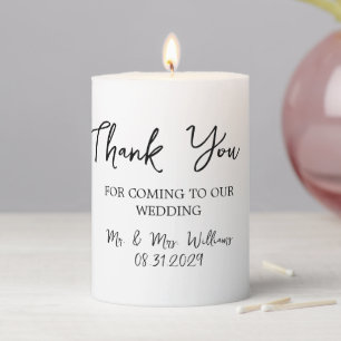 Classic Elegant Black & White Wedding Thank You Pillar Candle