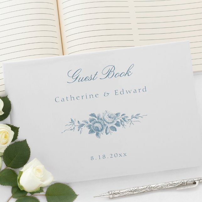 Classic Elegant Blue and White Floral Guest Book (Creator Uploaded)