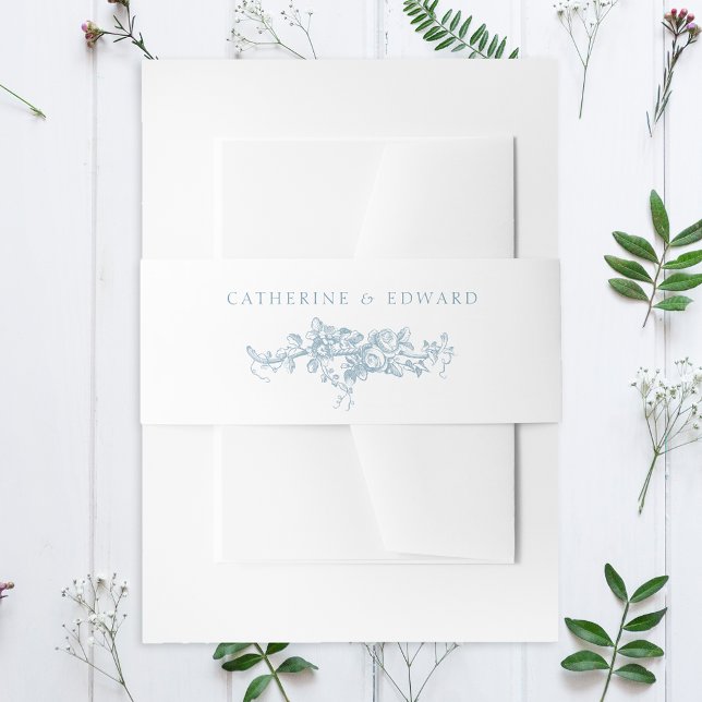 Classic Elegant Blue and White Floral Invitation Belly Band (Creator Uploaded)