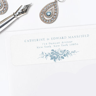 Classic Elegant Blue and White Floral Label