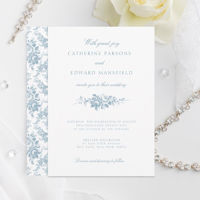 Classic Elegant Blue and White Floral Toile Invitation (Creator Uploaded)