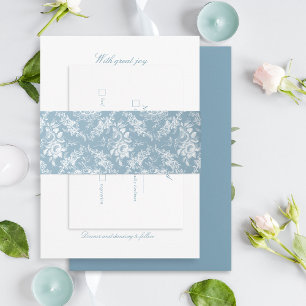 Classic Elegant Blue and White Floral Toile Invitation Belly Band