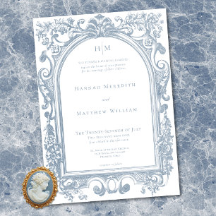 Classic Elegant Blue Arch Floral Frame Wedding Invitation