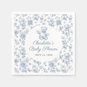 Classic Elegant Blue Boy Bear Baby Shower Toile Napkins