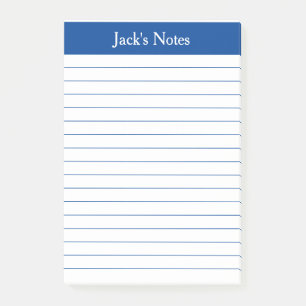 Classic Elegant Blue Lined Personalized Post-it Notes