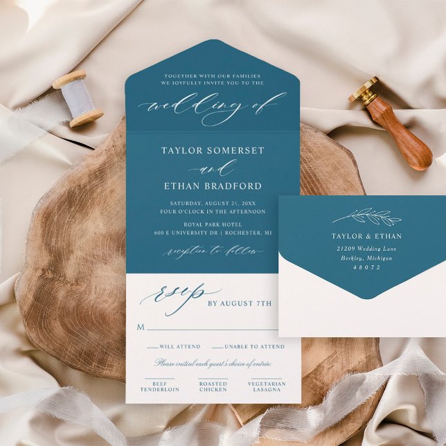 Classic Elegant Blue Sapphire Wedding All In One Invitation (Creator Uploaded)