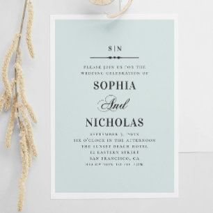 Classic elegant blue traditional nautical wedding invitation