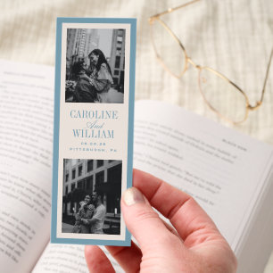 Classic Elegant Blue Two Photo Wedding Bookmarks