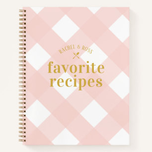 Classic Elegant Blush Gingham Newlyweds Recipe Notebook
