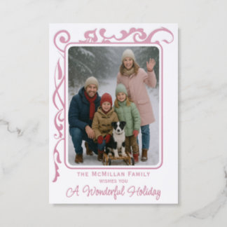 Classic Elegant Blush Pink Floral Vine Holiday Letterpress Photo Cards