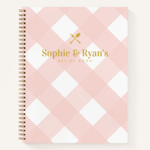 Classic Elegant Blush Pink Gingham Couples Recipe Notebook