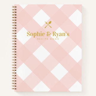 Classic Elegant Blush Pink Gingham Couples Recipe Notebook