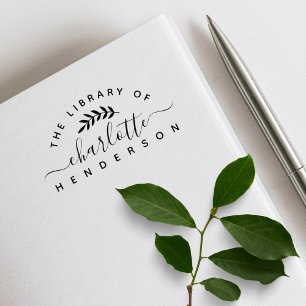Classic Elegant Botanical From The Library Of Book Rubber Stamp