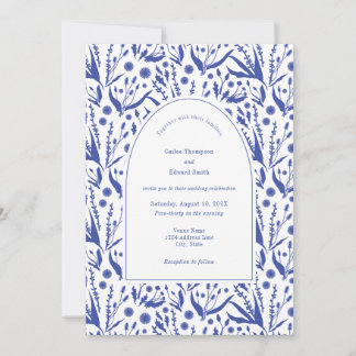 Classic Elegant Botanicals in Blue Wedding Invitation