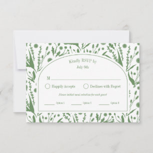 Classic Elegant Botanicals Sage Green Meal Options RSVP Card
