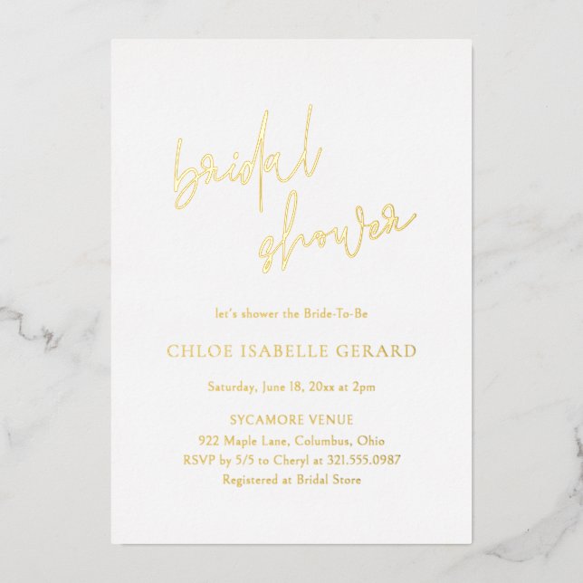 Classic Elegant Bridal Shower Foil Invitation (Front)