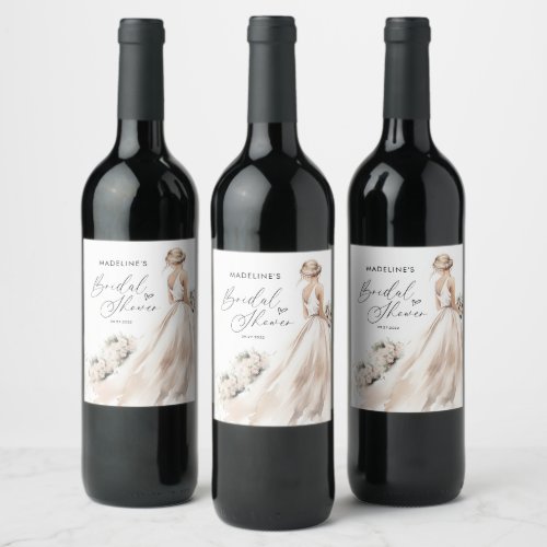 Classic Elegant Bride to be Gown Bridal Shower Wine Label