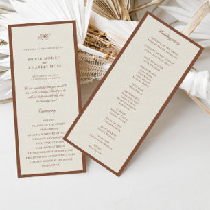 Classic Elegant Brown & Ecru Wedding Program