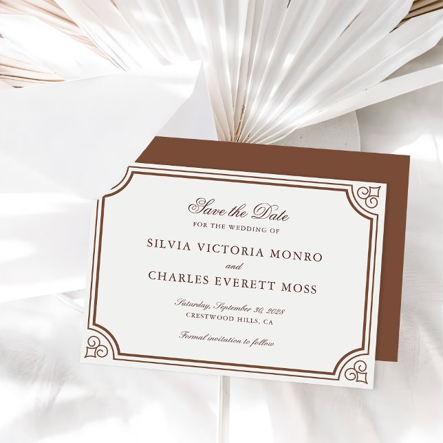 Classic Elegant Brown & Ecru Wedding Save the Date Invitation (Creator Uploaded)
