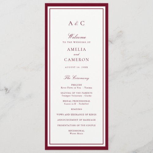 Classic Elegant Buegundy Frame Wedding Program