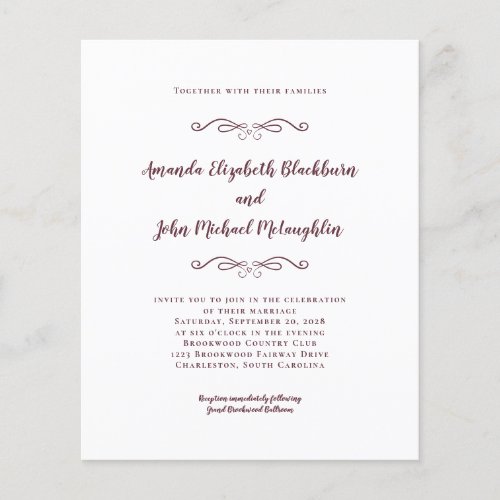 Classic Elegant Burgundy Budget Wedding Invitation