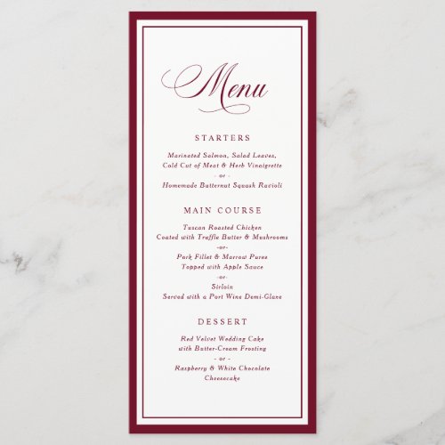 Classic Elegant Burgundy Frame Wedding Menu