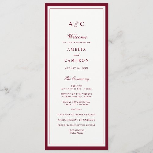 Classic Elegant Burgundy Frame Wedding Program