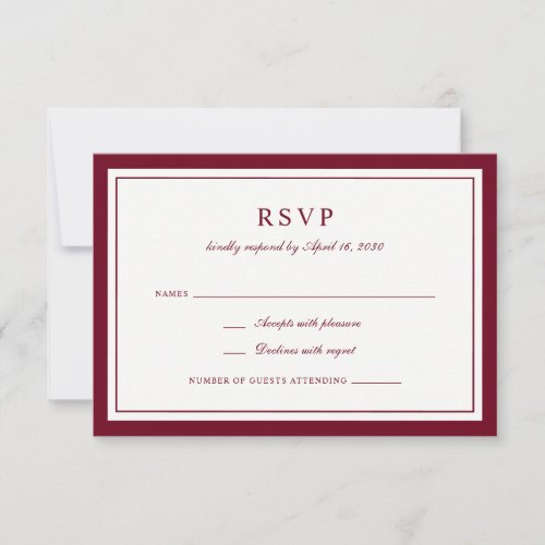 Classic Elegant Burgundy Frame Wedding RSVP Invitation