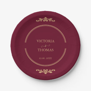 Classic Elegant Burgundy & Gold Wedding Paper Plates