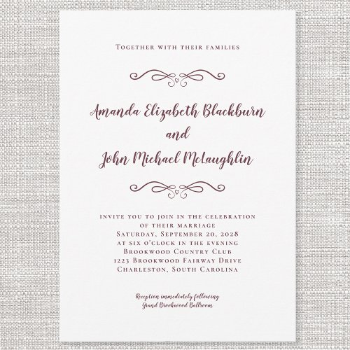 Classic Elegant Burgundy Timeless Formal Wedding Invitation