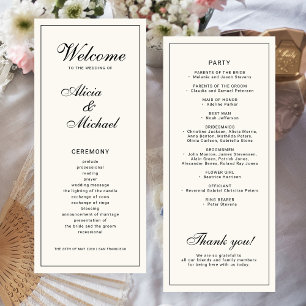 Classic elegant calligraphy black ivory wedding program