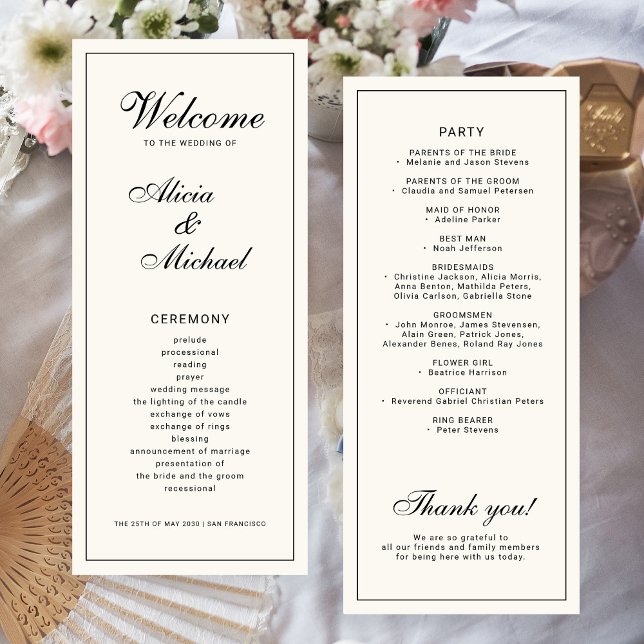 Classic elegant calligraphy black ivory wedding program (Creator Uploaded)