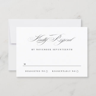Classic Elegant Calligraphy Black Tie Wedding RSVP Card
