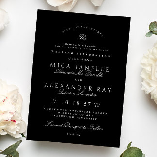 Classic Elegant Calligraphy Black & White Wedding Invitation