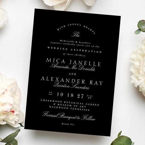 Classic Elegant Calligraphy Black  White Wedding Invitation