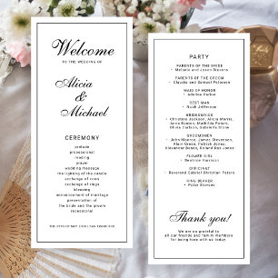 Classic elegant calligraphy black white wedding program