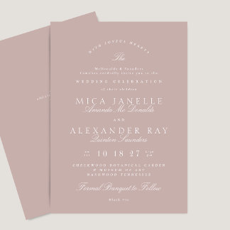 Classic Elegant Calligraphy Formal Pink Taupe Invitation
