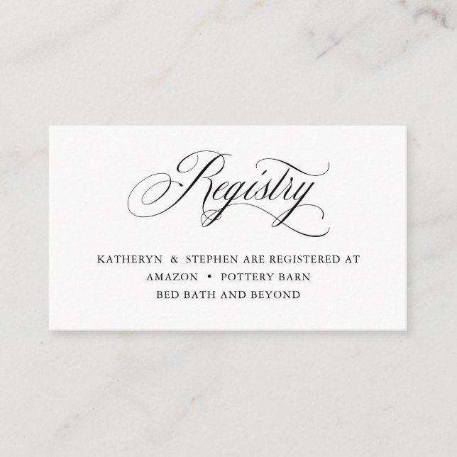 Classic Elegant Calligraphy Gift Registry Cards (Front)