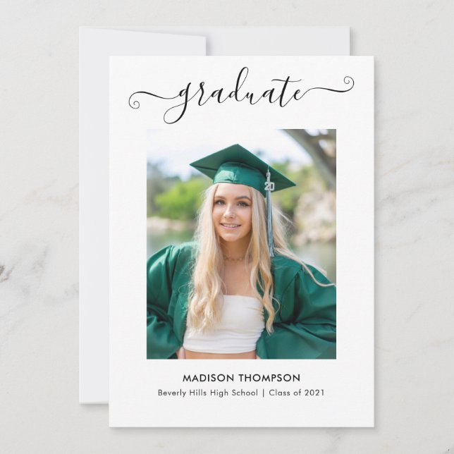 Classic Elegant Calligraphy Graduation Photo Announcement (Front)