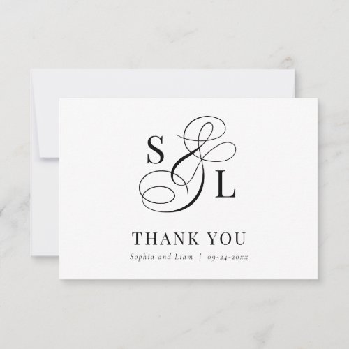 Classic Elegant Calligraphy Monogram Wedding Thank You Card