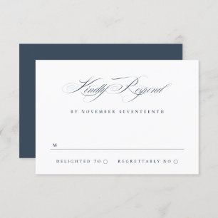 Classic Elegant Calligraphy Navy Blue Wedding RSVP Card