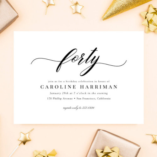 Classic Elegant Calligraphy Script 40th Birthday