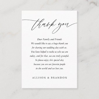 Classic Elegant Calligraphy Wedding Thank You Place Card | Zazzle