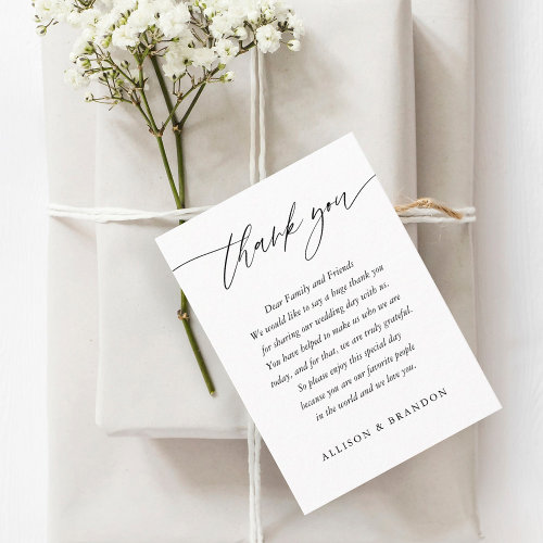 Classic Elegant Calligraphy Wedding Thank You Place Card