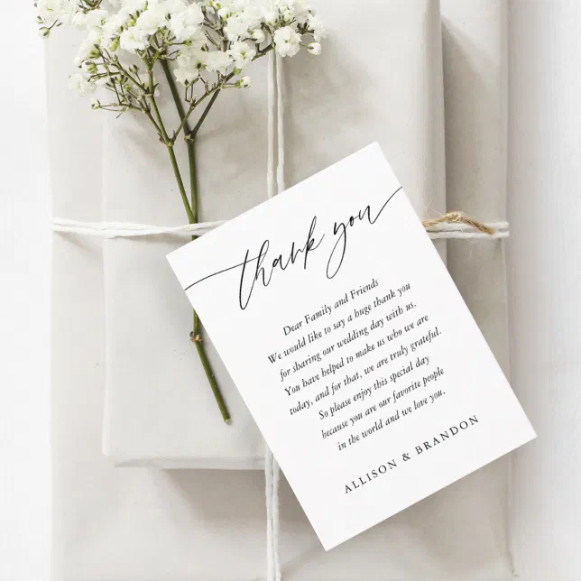 Classic Elegant Calligraphy Wedding Thank You Place Card | Zazzle