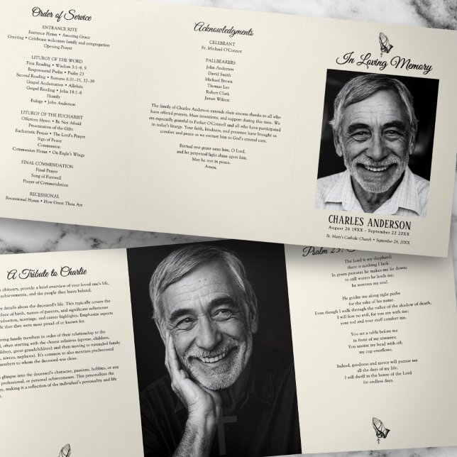 Classic Elegant Catholic Rosary Funeral/Memorial Tri-Fold Program (Creator Uploaded)