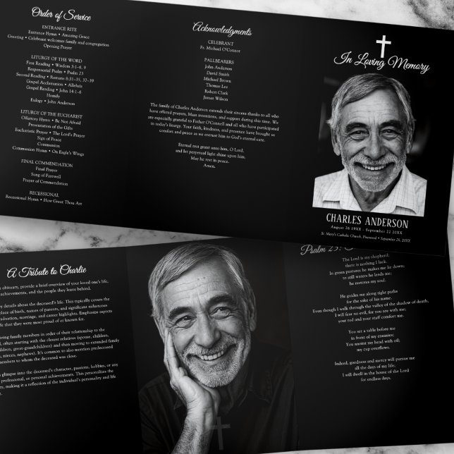 Classic Elegant Catholic Rosary Funeral/Memorial Tri-Fold Program (Creator Uploaded)