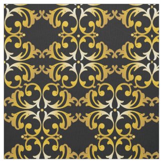 Classic Elegant Chic Gold and Black Damask Pattern Fabric